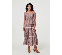 Ditsy Floral Bardot Smocked Midi Dress Izabel London Pink 8