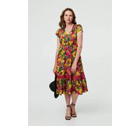 Izabel London Floral Lace Trim Cap Sleeve Midi Dress In Green Green