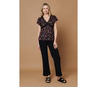 Izabel London Ditsy Floral Cap Sleeve Lace Trim Top - 14 - Black