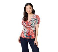 Izabel London Ditsy Floral Faux Wrap V-Neck Top - Orange - 16