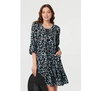 Izabel London Ditsy Floral Flare Sleeve Short Dress - 10 - Black