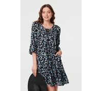 Izabel London Ditsy Floral Flare Sleeve Short Dress In Black Black 18
