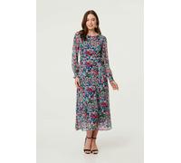 Izabel London Ditsy Floral Layer Tie Waist Maxi Dress - 8 - Blue