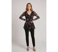 Izabel London Ditsy Floral Layered Zip V-Neck Top In Black Black