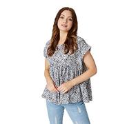 Izabel London Ditsy Floral Oversized Smock Top for Women UK with Round Neck, Short Sleeves and Relaxed fit. Blue