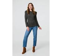 Izabel London Ditsy Floral Ruffled Long Sleeve Top for Women UK with a Round Neck and a Hip Length Hem. Blue