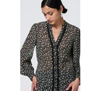 Izabel London Ditsy Floral Semi Sheer Long Sleeve Blouse In Black Black