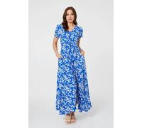 Izabel London Ditsy Floral Shirred V-Neck Maxi Dress - 16 - Blue