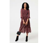 Izabel London Ditsy Floral Tier Puff Sleeve Midi Dress - Rust - 14