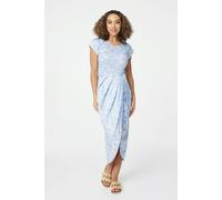 Izabel London Printed Tulip Hem Dress for Women UK with Round Neck, Short Sleeves and midi Length Skirt. Light Blue