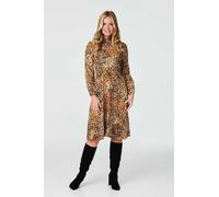 Izabel London Ditsy Print High Neck Tea Dress In Brown Brown 12