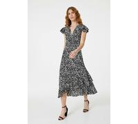 Izabel London V-Neck Frilled Midi Dress for Women UK with v-Neck, Frilled Cap Sleeves & a Frilled Hem. Black