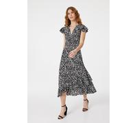 Izabel London Ditsy Print V-Neck Frilled Midi Dress - Black - 8