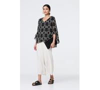 Izabel London Dot Print Semi Sheer Flare Sleeve Blouse - Black - 8