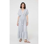 Izabel London Dotty Empire Waist Kimono Maxi Dress - Light Grey - 10