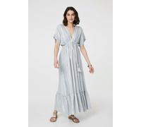 Izabel London Dotty Empire Waist Kimono Maxi Dress - Light Grey - 12