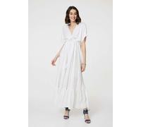 Izabel London Dotty Empire Waist Kimono Maxi Dress - White - 12