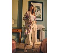 Izabel London Elasticated Waist Crop Wide Leg Trousers In Beige Beige 8