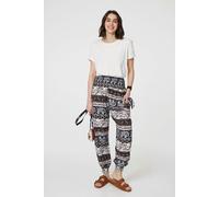 Izabel London Elephant Print High Waist Harem Pants - Beige - 14