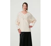 Izabel London Embellished Batwing Sleeve Jumper - 10 - Cream