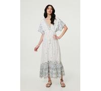 Izabel London Embellished Border Print Maxi Dress - 10 - White