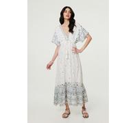 Izabel London Embellished Border Print Maxi Dress In White White 8