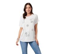 Izabel London Embellished Daisy Print T-Shirt for Women UK with Round Neck, Short Sleeves and Longline Shape.