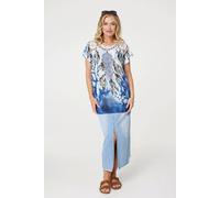 Izabel London Embellished Feather Print Tunic Top In Blue Blue S/M