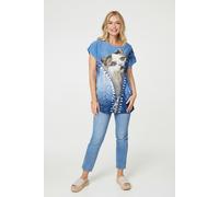 Embellished Graphic Print Tunic Top Izabel London Blue S/M