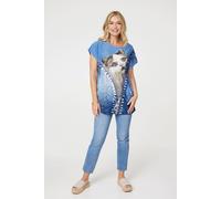 Izabel London Embellished Graphic Print Tunic Top In Blue Blue S/M