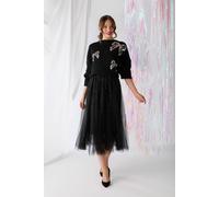 Izabel London Embellished Mesh Layer Midi Skirt In Black Black