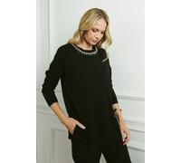 Izabel London Embellished Neck Relaxed Jumper for Women UK with Long Sleeves, Drop Shoulders and a Relaxed fit. Black