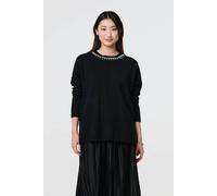 Izabel London Embellished Neck Relaxed Jumper for Women UK with Long Sleeves, Drop Shoulders and a Relaxed fit. Black