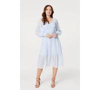 Izabel London Embossed Polka Dot Smock Dress In Blue Blue S