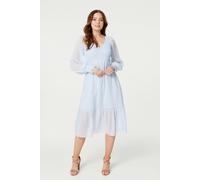 Izabel London Embossed Polka Dot Smock Dress - Light Blue - S
