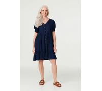 Izabel London Embossed V-Neck Knee Length Dress - Navy - 12