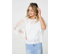 Izabel London Women's Embroidered 3/4 Sleeve Blouse in White | Size: Small Izabel London White S