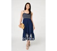 Izabel London Embroidered Border Cami Strap Midi Dress - 18 - Blue
