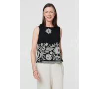 Izabel London Embroidered Border Sleeveless Vest Top - Black - 14