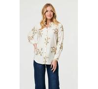 Izabel London Embroidered Floral Long Sleeve Shirt - 14 - Cream