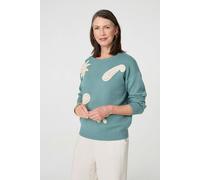 Izabel London Women's Embroidered Front Long Sleeve Jumper in Aqua | Size: 14 Izabel London Aqua 14