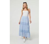 Izabel London Embroidered High Waist Tiered Maxi Skirt - Blue - S/M
