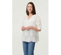 Izabel London Embroidered Lace 1/2 Sleeve Shirt - M/L - White