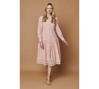 Izabel London Embroidered Lace Long Sleeve Midi Dress - 14 - Pink