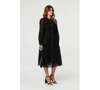 Izabel London Embroidered Lace Long Sleeve Midi Dress - 8 - Black