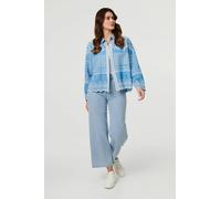 Izabel London Embroidered Lace Trim Long Sleeve Shirt - M/L - Blue