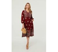 Izabel London Embroidered Long Sleeve Midi Dress - 18 - Red