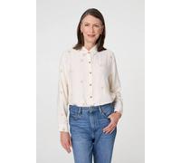 Izabel London Embroidered Long Sleeve Relaxed Shirt In Cream Cream