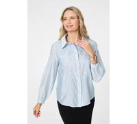 Izabel London Embroidered Long Sleeve Shirt - 8 - Blue