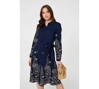 Izabel London Embroidered Long Sleeve Shirt Midi Dress - 18 - Brown